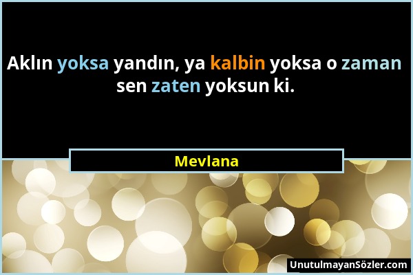 Mevlana - Aklın yoksa yandın, ya kalbin yoksa o zaman sen zaten yoksun ki....