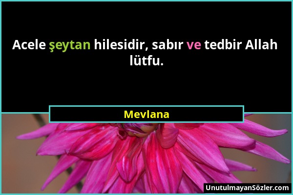 Mevlana - Acele şeytan hilesidir, sabır ve tedbir Allah lütfu....