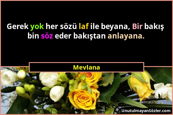 Mevlana - Gerek yok her sözü laf ile beyana, Bir bakış bin söz eder bakıştan anlayana....
