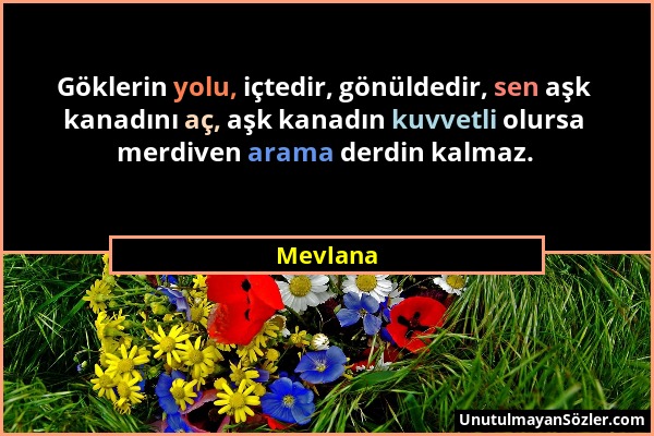 Mevlana - Göklerin yolu, içtedir, gönüldedir, sen aşk kanadını aç, aşk kanadın kuvvetli olursa merdiven arama derdin kalmaz....