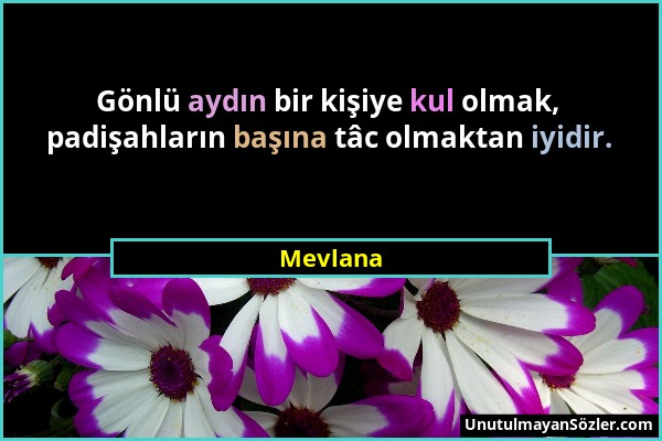 Mevlana - Gönlü aydın bir kişiye kul olmak, padişahların başına tâc olmaktan iyidir....