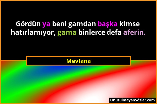 Mevlana - Gördün ya beni gamdan başka kimse hatırlamıyor, gama binlerce defa aferin....