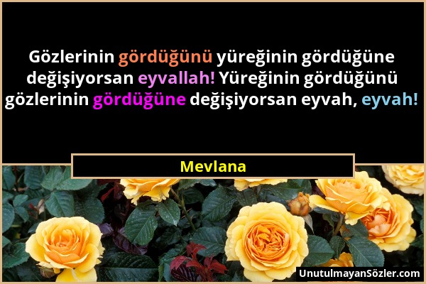 Mevlana - Gözlerinin gördüğünü yüreğinin gördüğüne değişiyorsan eyvallah! Yüreğinin gördüğünü gözlerinin gördüğüne değişiyorsan eyvah, eyvah!...