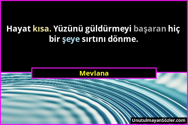 Mevlana - Hayat kısa. Yüzünü güldürmeyi başaran hiç bir şeye sırtını dönme....