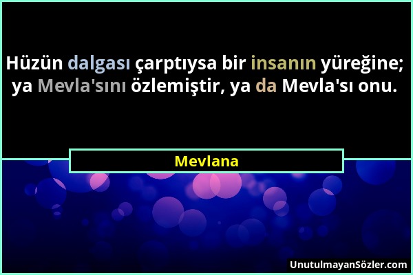 Mevlana - Hüzün dalgası çarptıysa bir insanın yüreğine; ya Mevla'sını özlemiştir, ya da Mevla'sı onu....