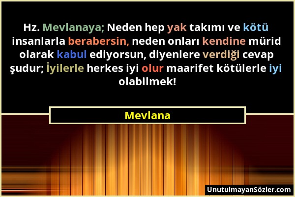 Mevlana - Hz. Mevlanaya; Neden hep yak takımı ve kötü insanlarla berabersin, neden onları kendine mürid olarak kabul ediyorsun, diyenlere verdiği ceva...