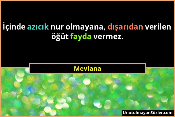 Mevlana - İçinde azıcık nur olmayana, dışarıdan verilen öğüt fayda vermez....