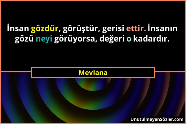 Mevlana - İnsan gözdür, görüştür, gerisi ettir. İnsanın gözü neyi görüyorsa, değeri o kadardır....