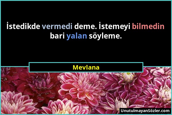 Mevlana - İstedikde vermedi deme. İstemeyi bilmedin bari yalan söyleme....