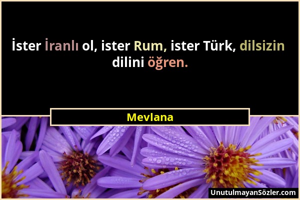 Mevlana - İster İranlı ol, ister Rum, ister Türk, dilsizin dilini öğren....