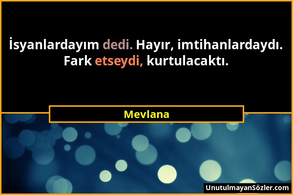 Mevlana - İsyanlardayım dedi. Hayır, imtihanlardaydı. Fark etseydi, kurtulacaktı....