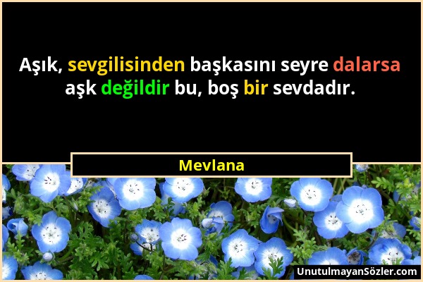 Mevlana - Aşık, sevgilisinden başkasını seyre dalarsa aşk değildir bu, boş bir sevdadır....