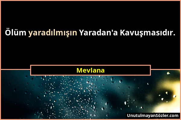 Mevlana - Ölüm yaradılmışın Yaradan'a Kavuşmasıdır....