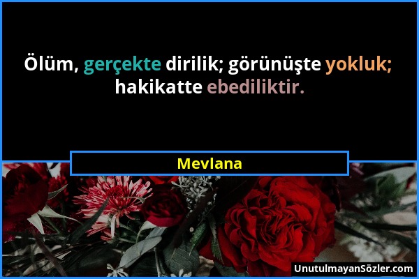 Mevlana - Ölüm, gerçekte dirilik; görünüşte yokluk; hakikatte ebediliktir....