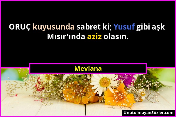 Mevlana - ORUÇ kuyusunda sabret ki; Yusuf gibi aşk Mısır'ında aziz olasın....