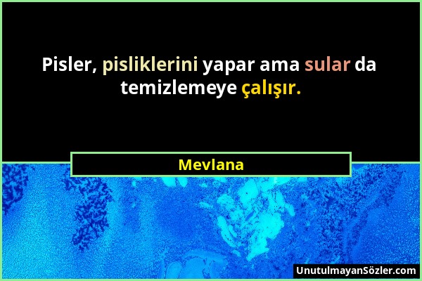 Mevlana - Pisler, pisliklerini yapar ama sular da temizlemeye çalışır....