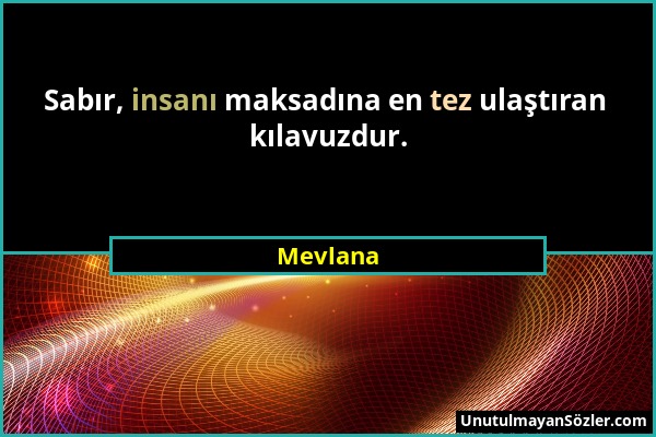 Mevlana - Sabır, insanı maksadına en tez ulaştıran kılavuzdur....