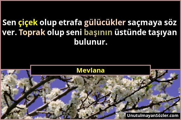 Mevlana - Sen çiçek olup etrafa gülücükler saçmaya söz ver. Toprak olup seni başının üstünde taşıyan bulunur....