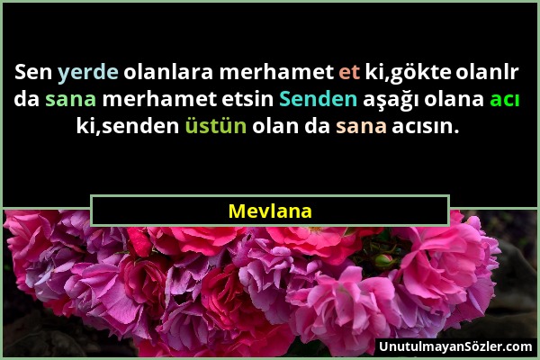 Mevlana - Sen yerde olanlara merhamet et ki,gökte olanlr da sana merhamet etsin Senden aşağı olana acı ki,senden üstün olan da sana acısın....