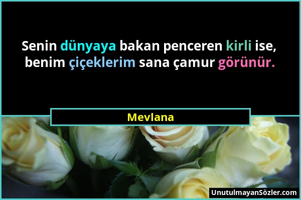 Mevlana - Senin dünyaya bakan penceren kirli ise, benim çiçeklerim sana çamur görünür....