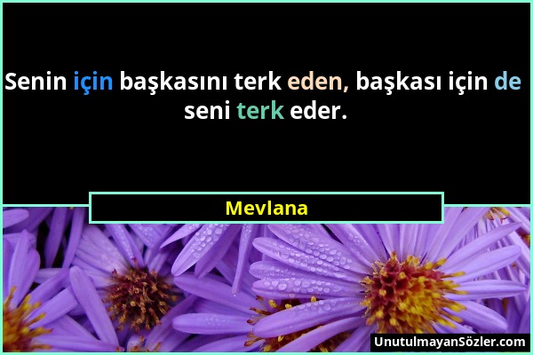 Mevlana - Senin için başkasını terk eden, başkası için de seni terk eder....