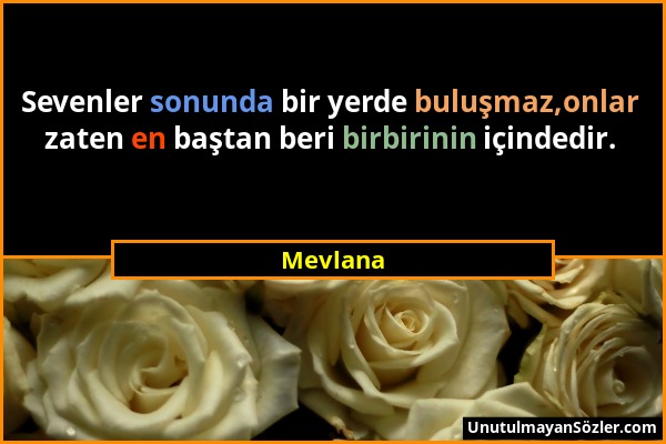 Mevlana - Sevenler sonunda bir yerde buluşmaz,onlar zaten en baştan beri birbirinin içindedir....