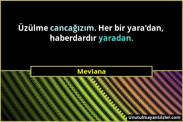 Mevlana - Üzülme cancağızım. Her bir yara'dan, haberdardır yaradan....