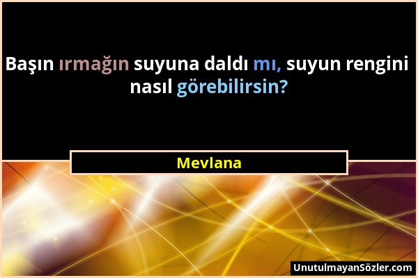 Mevlana - Başın ırmağın suyuna daldı mı, suyun rengini nasıl görebilirsin?...