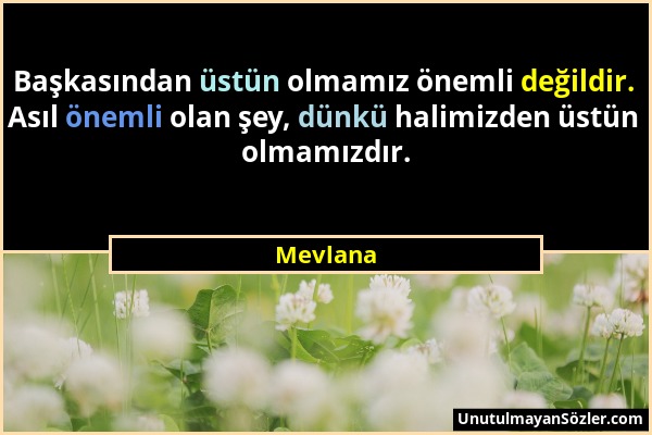 Mevlana - Başkasından üstün olmamız önemli değildir. Asıl önemli olan şey, dünkü halimizden üstün olmamızdır....