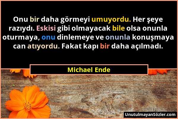 Michael Ende - Onu bir daha görmeyi umuyordu. Her şeye razıydı. Eskisi gibi olmayacak bile olsa onunla oturmaya, onu dinlemeye ve onunla konuşmaya can...