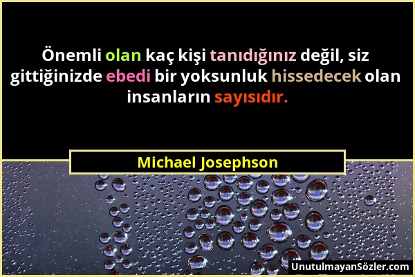 Michael Josephson - Önemli olan kaç kişi tanıdığınız değil, siz gittiğinizde ebedi bir yoksunluk hissedecek olan insanların sayısıdır....