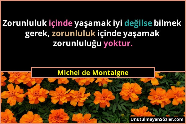 Michel de Montaigne - Zorunluluk içinde yaşamak iyi değilse bilmek gerek, zorunluluk içinde yaşamak zorunluluğu yoktur....