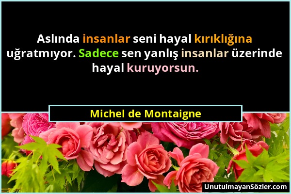Michel de Montaigne - Aslında insanlar seni hayal kırıklığına uğratmıyor. Sadece sen yanlış insanlar üzerinde hayal kuruyorsun....
