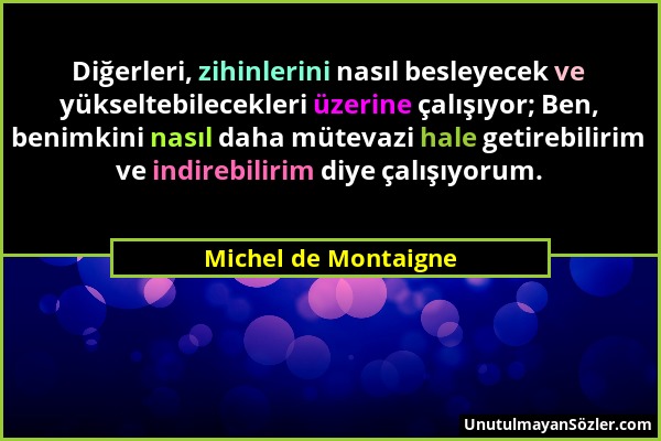 Michel de Montaigne - Diğerleri, zihinlerini nasıl besleyecek ve yükseltebilecekleri üzerine çalışıyor; Ben, benimkini nasıl daha mütevazi hale getire...