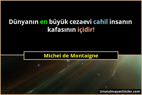 Michel de Montaigne - Dünyanın en büyük cezaevi cahil insanın kafasının içidir!...