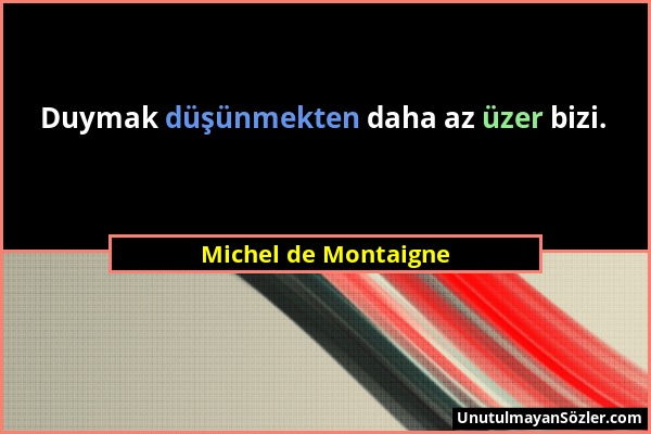 Michel de Montaigne - Duymak düşünmekten daha az üzer bizi....