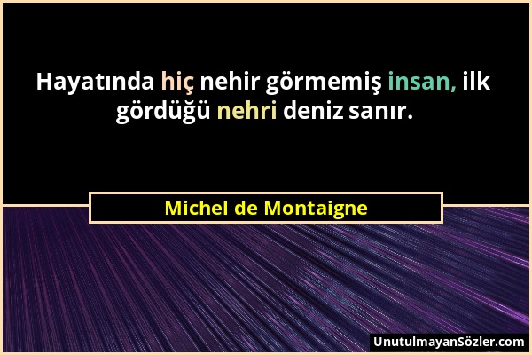 Michel de Montaigne - Hayatında hiç nehir görmemiş insan, ilk gördüğü nehri deniz sanır....