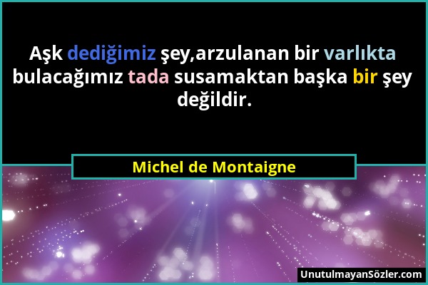 Michel de Montaigne - Aşk dediğimiz şey,arzulanan bir varlıkta bulacağımız tada susamaktan başka bir şey değildir....