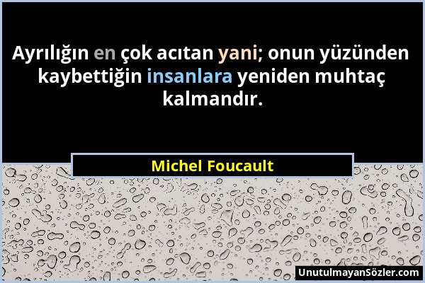 Michel Foucault - Ayrılığın en çok acıtan yani; onun yüzünden kaybettiğin insanlara yeniden muhtaç kalmandır....