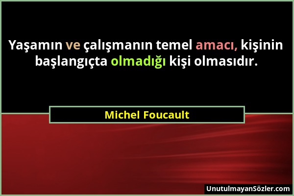 Michel Foucault - Yaşamın ve çalışmanın temel amacı, kişinin başlangıçta olmadığı kişi olmasıdır....