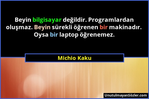 Michio Kaku - Beyin bilgisayar değildir. Programlardan oluşmaz. Beyin sürekli öğrenen bir makinadır. Oysa bir laptop öğrenemez....