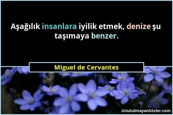 Miguel de Cervantes - Aşağılık insanlara iyilik etmek, denize şu taşımaya benzer....