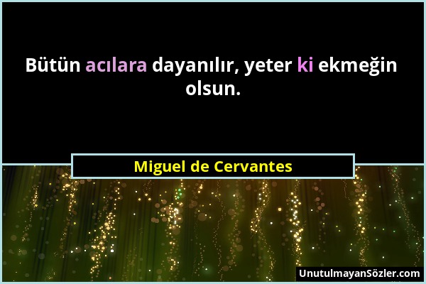 Miguel de Cervantes - Bütün acılara dayanılır, yeter ki ekmeğin olsun....