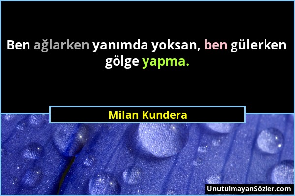 Milan Kundera - Ben ağlarken yanımda yoksan, ben gülerken gölge yapma....