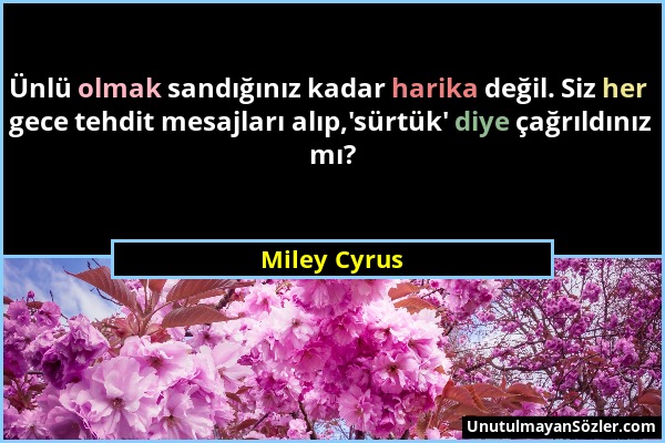 Miley Cyrus - Ünlü olmak sandığınız kadar harika değil. Siz her gece tehdit mesajları alıp,'sürtük' diye çağrıldınız mı?...