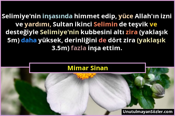Mimar Sinan - Selimiye'nin inşasında himmet edip, yüce Allah'ın izni ve yardımı, Sultan ikinci Selimin de teşvik ve desteğiyle Selimiye'nin kubbesini...