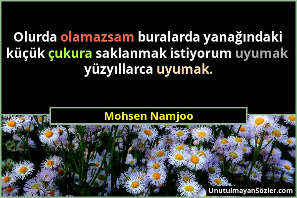 Mohsen Namjoo - Olurda olamazsam buralarda yanağındaki küçük çukura saklanmak istiyorum uyumak yüzyıllarca uyumak....