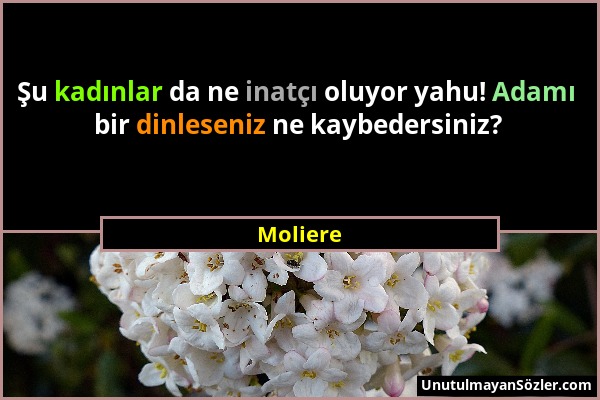 Moliere - Şu kadınlar da ne inatçı oluyor yahu! Adamı bir dinleseniz ne kaybedersiniz?...