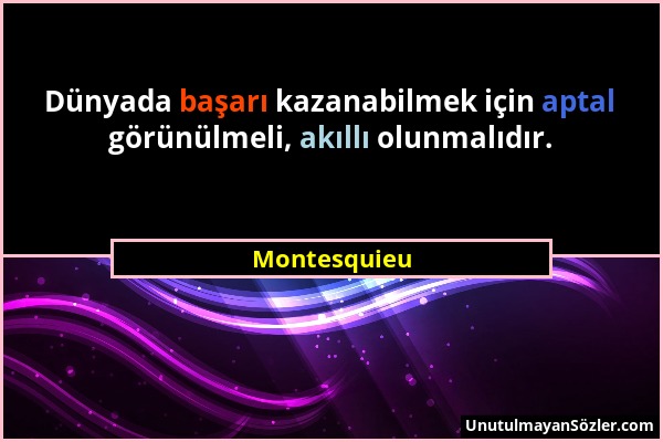 Montesquieu - Dünyada başarı kazanabilmek için aptal görünülmeli, akıllı olunmalıdır....