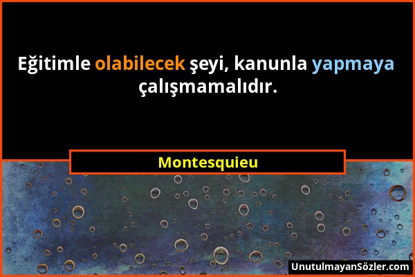 Montesquieu - Eğitimle olabilecek şeyi, kanunla yapmaya çalışmamalıdır....